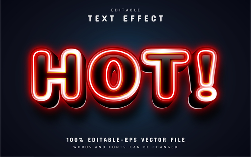 Hot text red neon style text effect vector