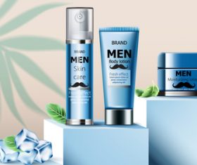 Ice cubes and men's cosmetics vector