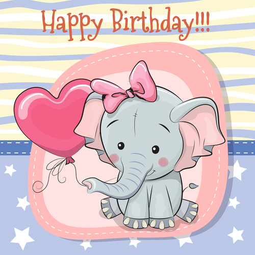 Illustration baby elephant birthday card background vector