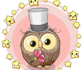 Illustration owl birthday card background vector