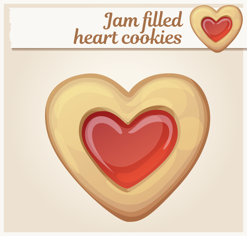 Jam filled heart cookies vector