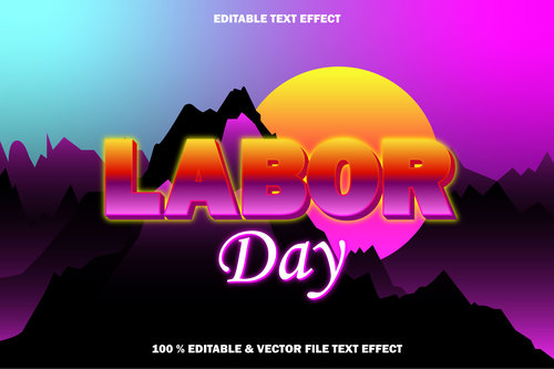 Labor day editable text effect retro style vector
