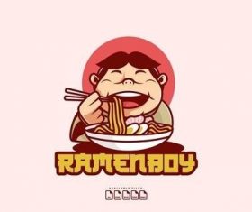 Logo mascot ramen boy design template vector