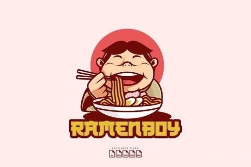Logo mascot ramen boy design template vector