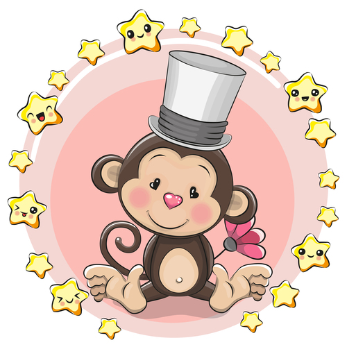 Monkey illustration birthday card vector