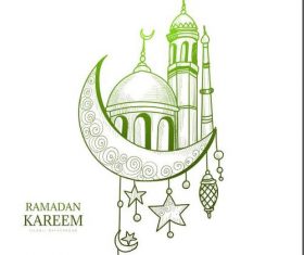 Mosque background hand drawn vector