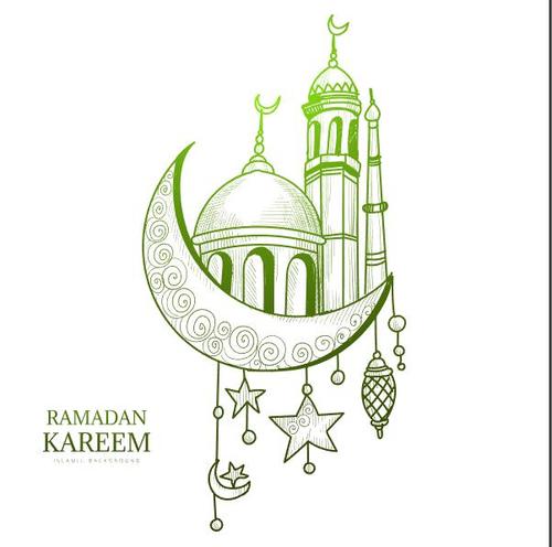 Mosque background hand drawn vector