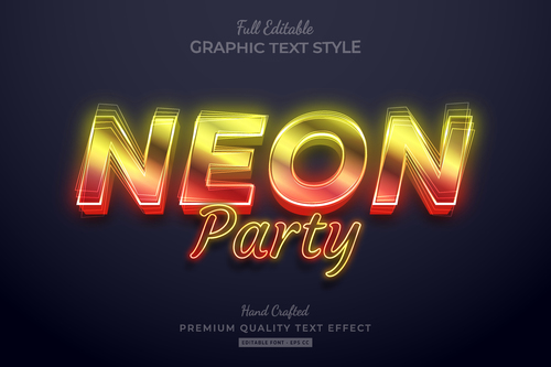 Neon party editable text style vector