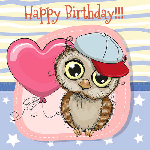 Owl cartoon illustration birthday card vector