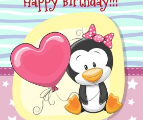 Penguin cartoon illustration birthday card vector