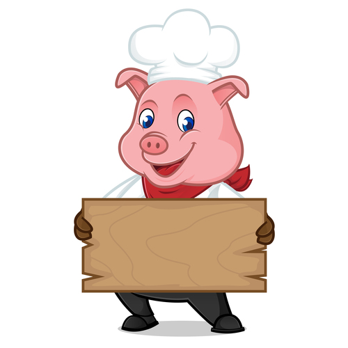 Pig chef carrying wooden board cartoon illustration vector