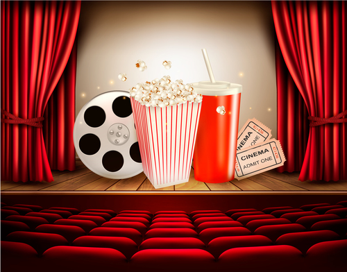 Popcorn cola tickets cinema background vector
