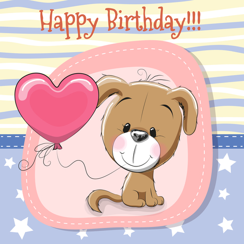 Puppy cartoon illustration birthday card vector
