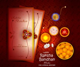 Raksha bandhan card and decorative items vector