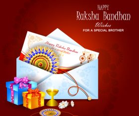Raksha bandhan greeting card and gift background vector