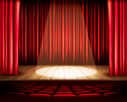 Red curtain with lighting fittings vector