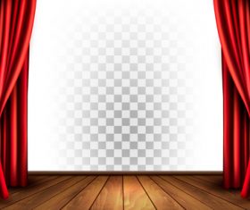 Red curtains and wooden floor and transparent background vector