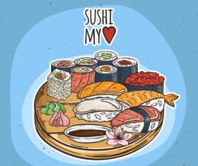 Seafood sushi rice roll vector