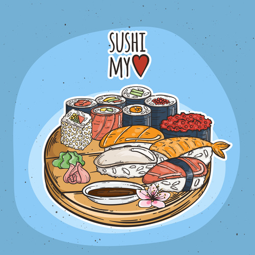 Seafood sushi rice roll vector