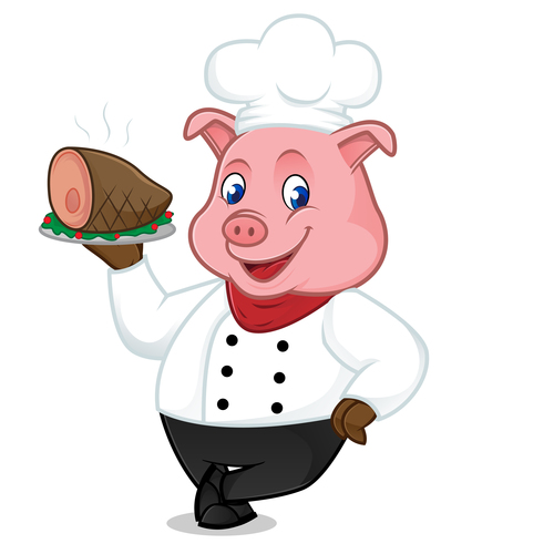 Serving pork on tray cartoon illustration vector