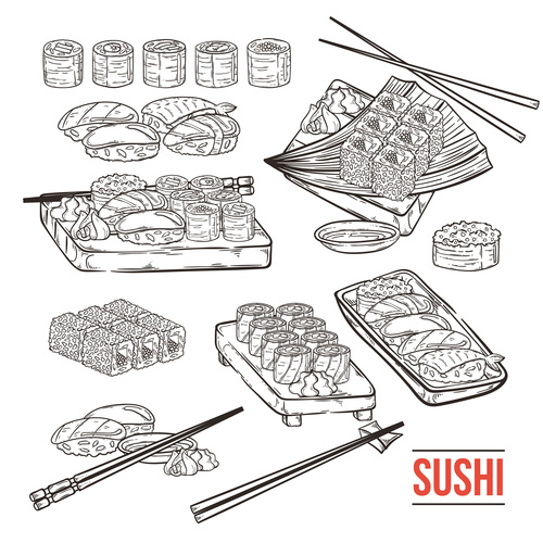 Sketch sushi roll vector