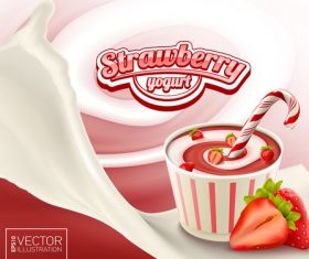 Strawberry sweet caramel yogurt advertising illustration vector