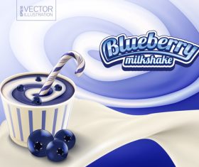 Sweet blueberry milkshake vector 3d illustration