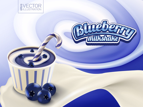 Sweet blueberry milkshake vector 3d illustration