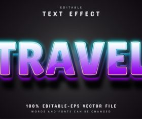 Travel text editable purple glow text effect vector