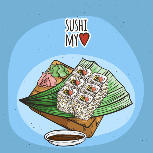 Two-color sesame sushi roll vector