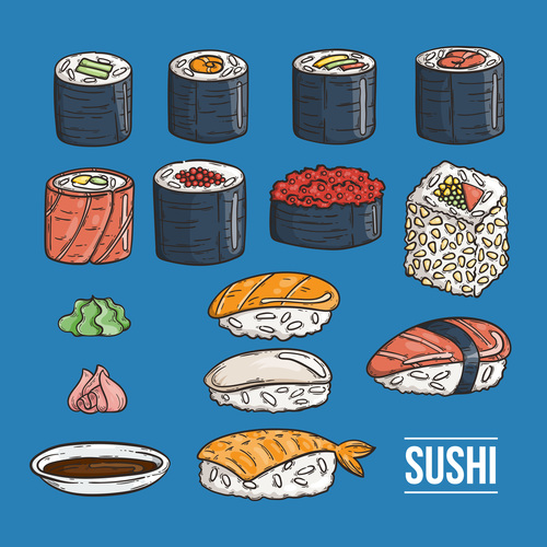 Various types of sushi vector