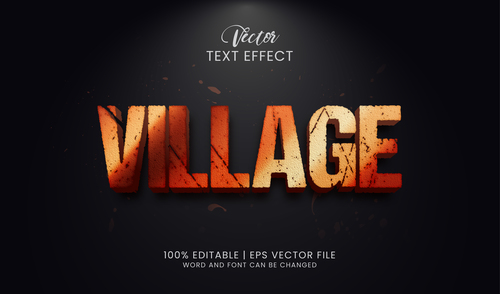 Village text effect 3D vector