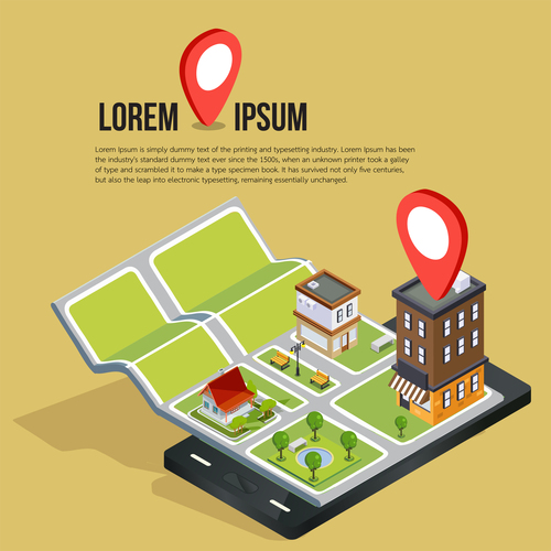 Accurate mobile navigation Isometric design vector