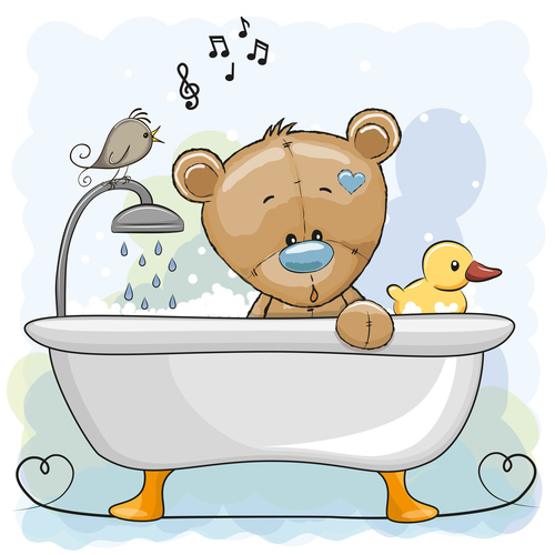 Bear taking a bath cartoon illustration vector
