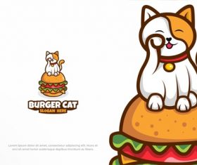 Burger cat fast food restaurant logo vector