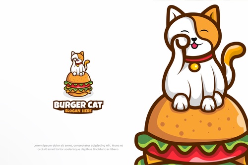 Burger cat fast food restaurant logo vector