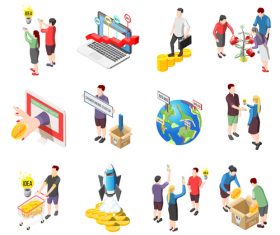 Crowdfunding start up investment icons vector