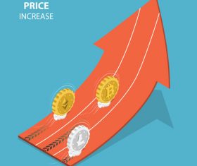Cryptocurrency price increase cartoon illustration vector