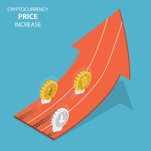 Cryptocurrency price increase cartoon illustration vector