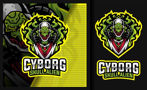 Cyborg skull alien gaming mascot logo vector