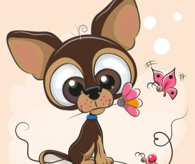 Dachshund with flowers cartoon illustration vector