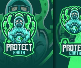 Doctor protect earth from corona mascot logo vector