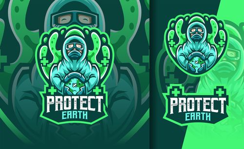 Doctor protect earth from corona mascot logo vector