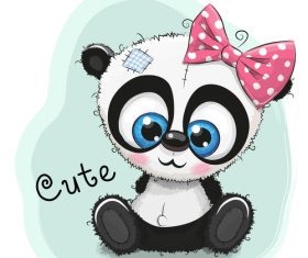 Female cute red panda cartoon card vector