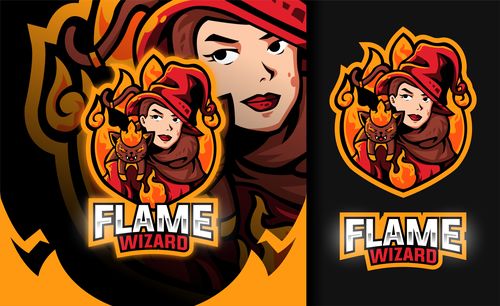 Flame wizard girl mascot logo vector