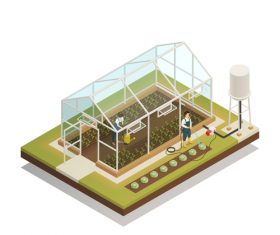 Greenhouse isometric composition vector