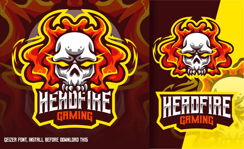 Head fire skull gaming esport logo vector