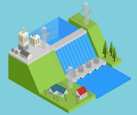 Isometric hydroelectricity conceptual design vector