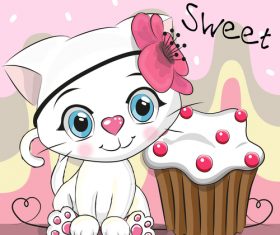 Kitten and dessert cartoon vector