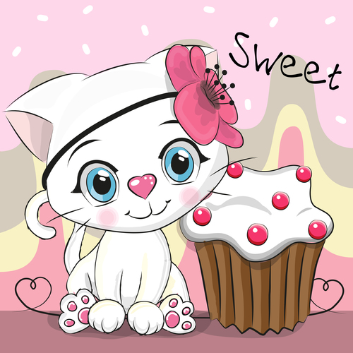 Kitten and dessert cartoon vector